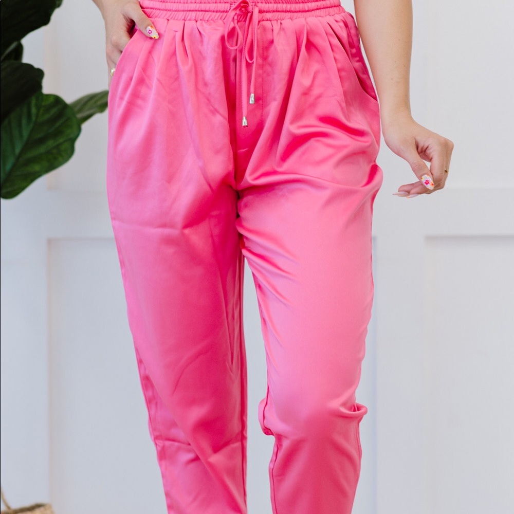 Pink Satin Joggers Brand New Size Medium